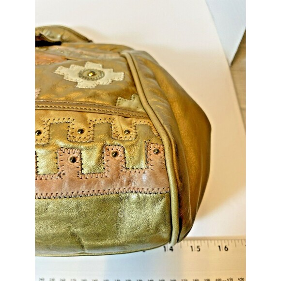 SAMIR VTG Leather Gold Western Boho Patchwork Metallic Cottagecore Handbag Rare - Picture 7 of 15